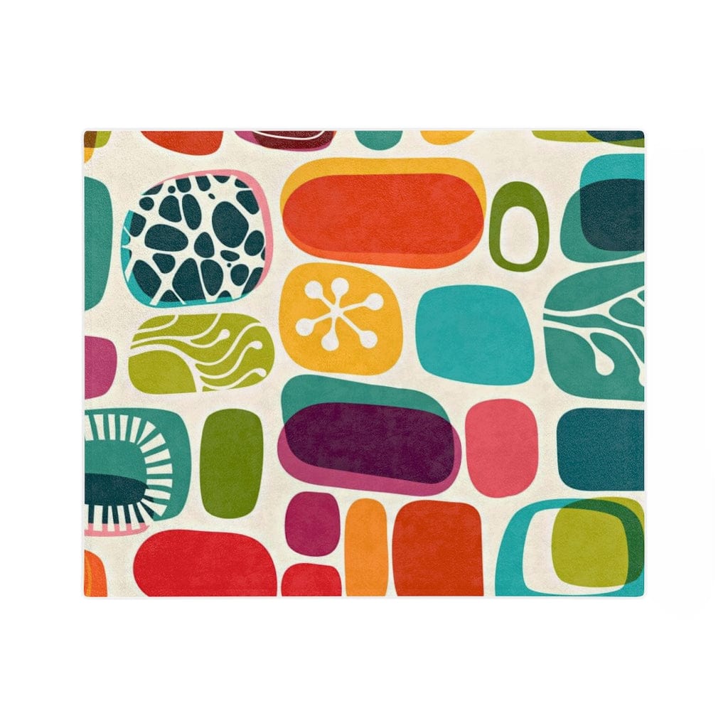 Mid Mod, Geometric Amoeba Abstract Colorful Retro Home Decor Bedroom, Living Room, Velveteen Minky Blanket Home Decor