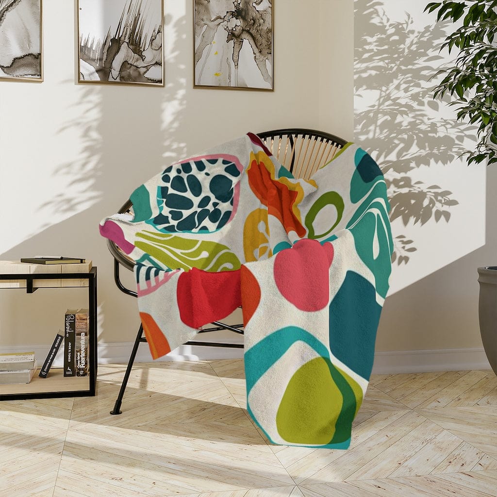 Mid Mod, Geometric Amoeba Abstract Colorful Retro Home Decor Bedroom, Living Room, Velveteen Minky Blanket Home Decor