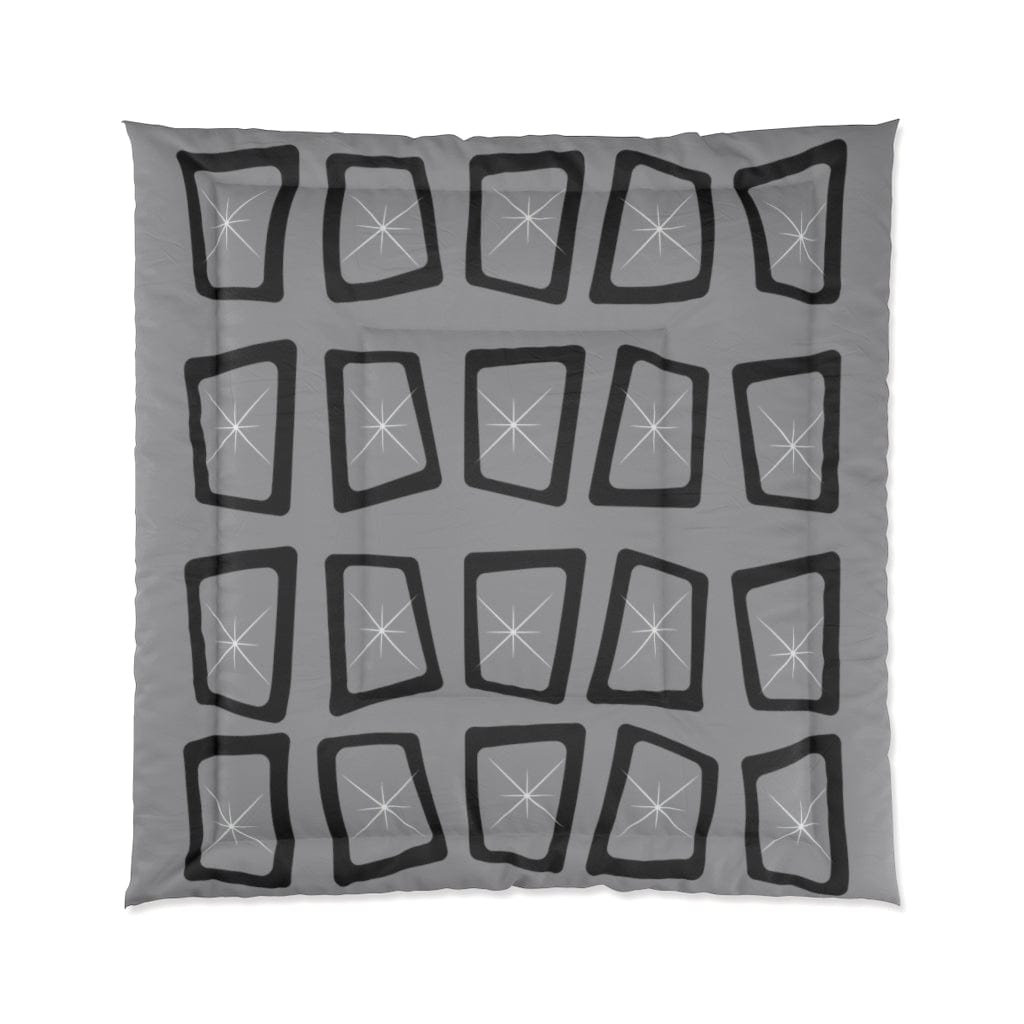 Mid Mod, Modernist, Minamilist, Retro Mid Century Modern, Gray, Black, Geometric Starburst MCM King Or Queen Comforter Home Decor