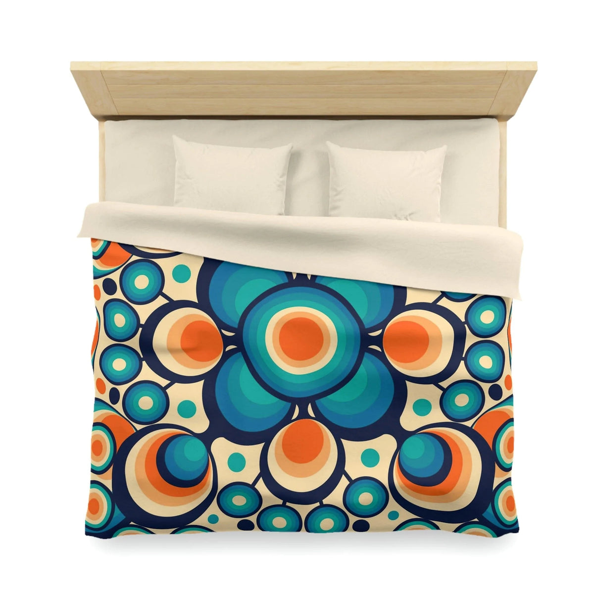 Mid Mod, Retro 60s 70s Bedding, Blue, Orange Orbs King Or Queen Duvet Home Decor