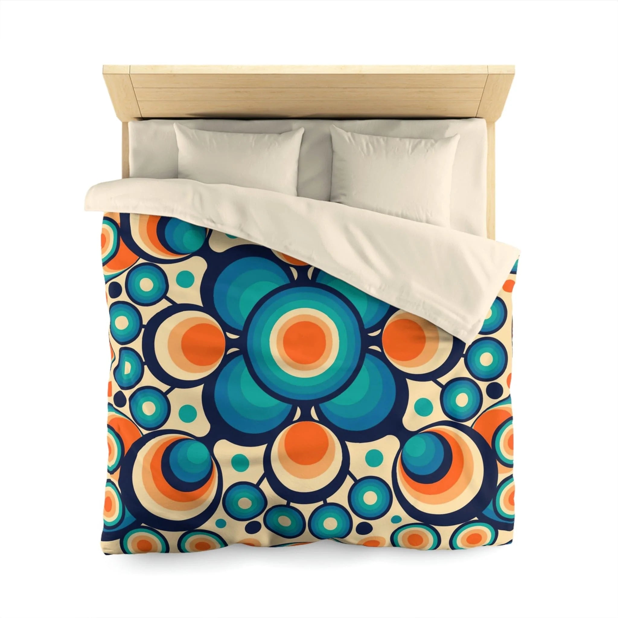 Mid Mod, Retro 60s 70s Bedding, Blue, Orange Orbs King Or Queen Duvet Home Decor