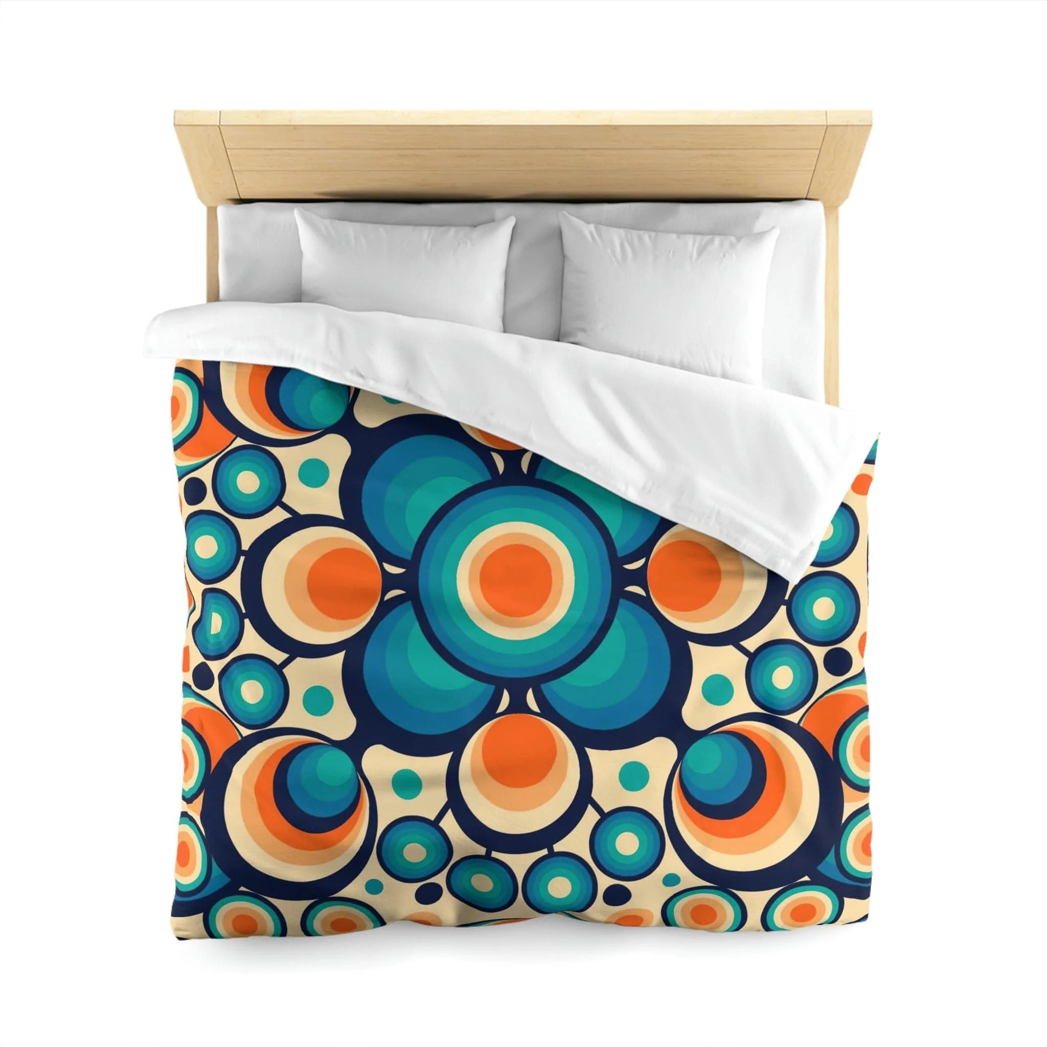 Mid Mod, Retro 60s 70s Bedding, Blue, Orange Orbs King Or Queen Duvet Home Decor