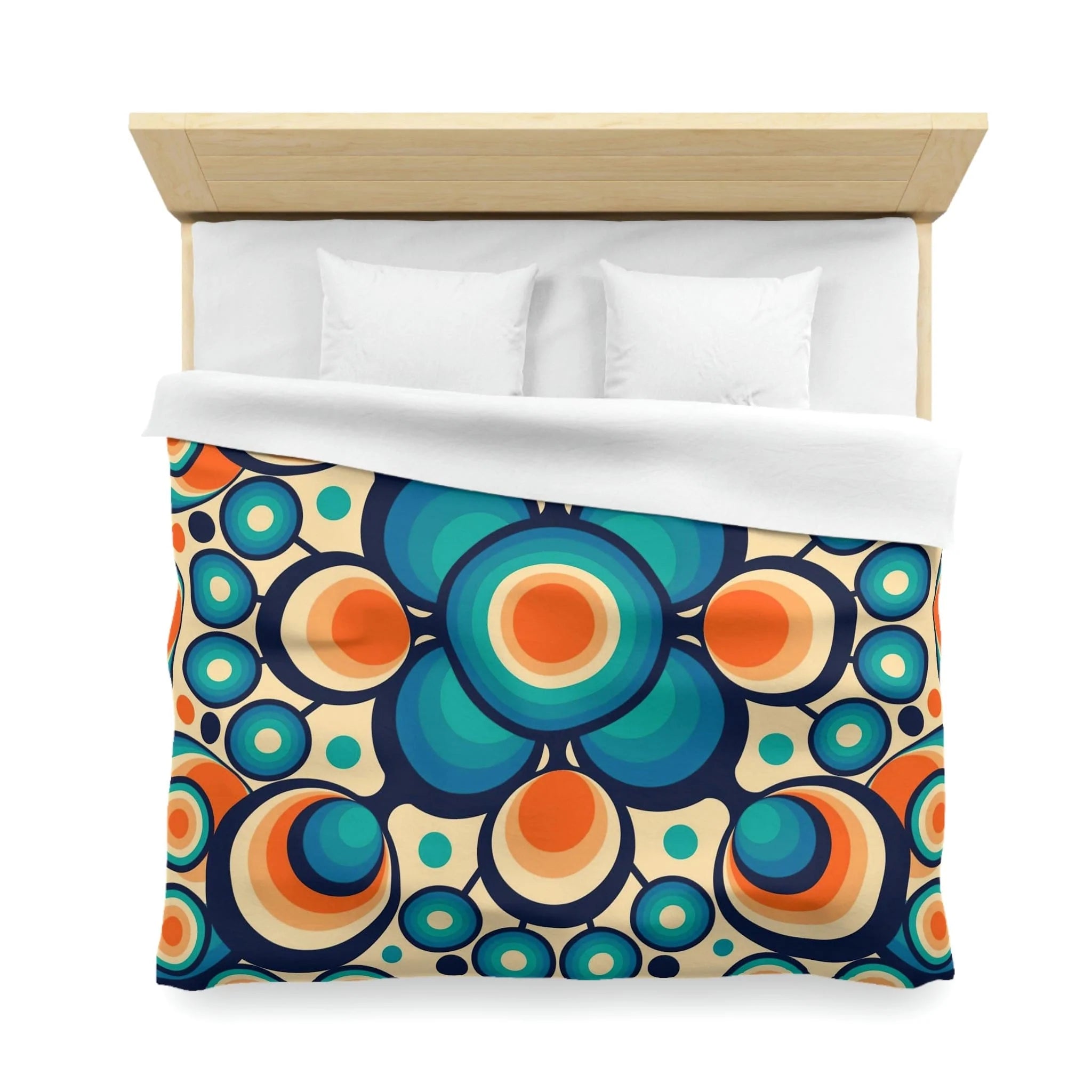 Mid Mod, Retro 60s 70s Bedding, Blue, Orange Orbs King Or Queen Duvet Home Decor