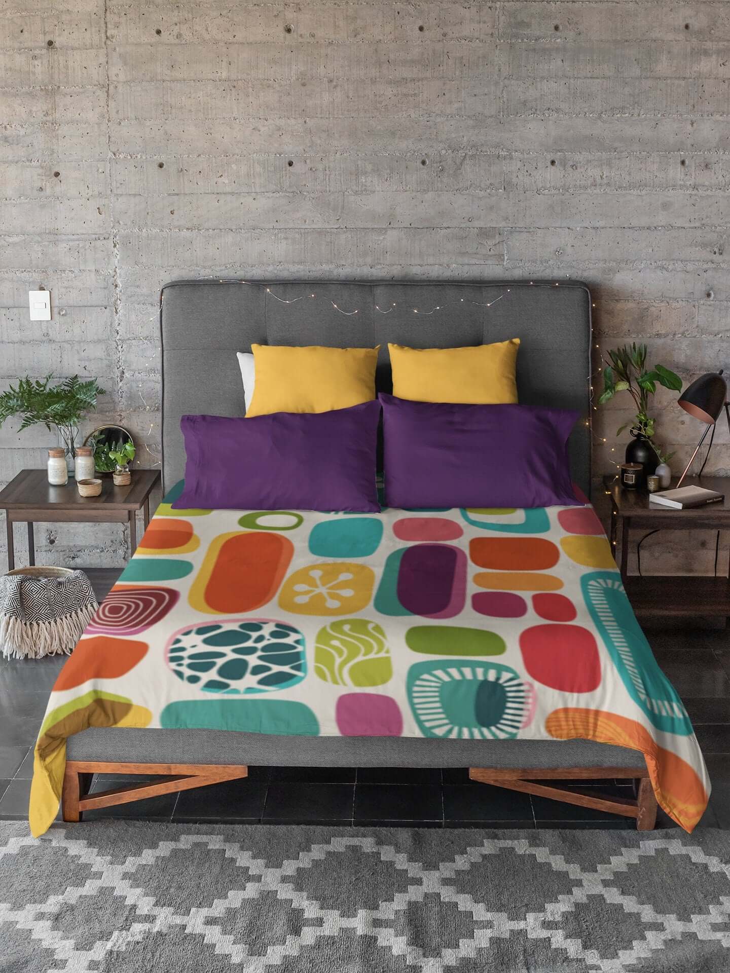 Mid Modern Abstract Geometric Retro Boho Colorful Bold MCM Home Decor Microfiber Duvet Cover