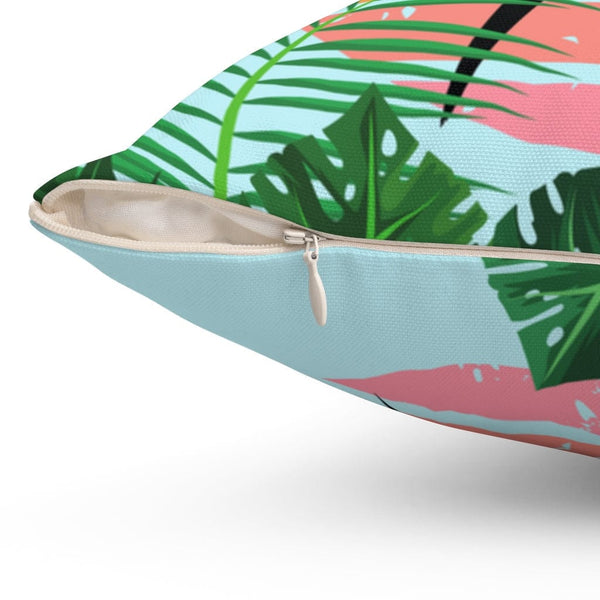 Mod Cat, Palm Spring, Cali, Florida, Tropical, Retro Groovy, Aqua, Pink, Mid Mod Pillow Cushion And Insert