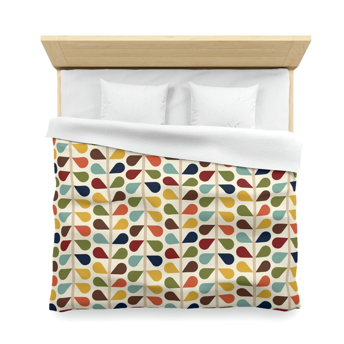 Modern Danish, Scandinavian Flower Design, Minimalist, Mid Century Modern Custom, Green, Yellow, Orange, Aqua Blue, Retro Mod Duvet Cover Home Decor