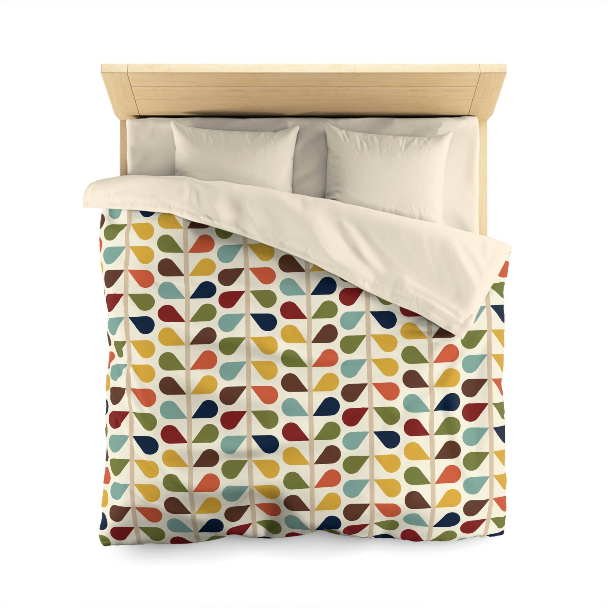 Modern Danish, Scandinavian Flower Design, Minimalist, Mid Century Modern Custom, Green, Yellow, Orange, Aqua Blue, Retro Mod Duvet Cover Home Decor