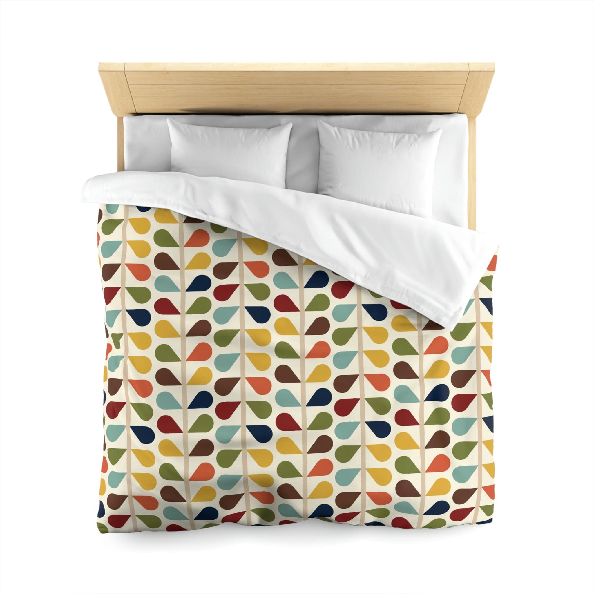 Modern Danish, Scandinavian Flower Design, Minimalist, Mid Century Modern Custom, Green, Yellow, Orange, Aqua Blue, Retro Mod Duvet Cover - Mid Century Modern Gal