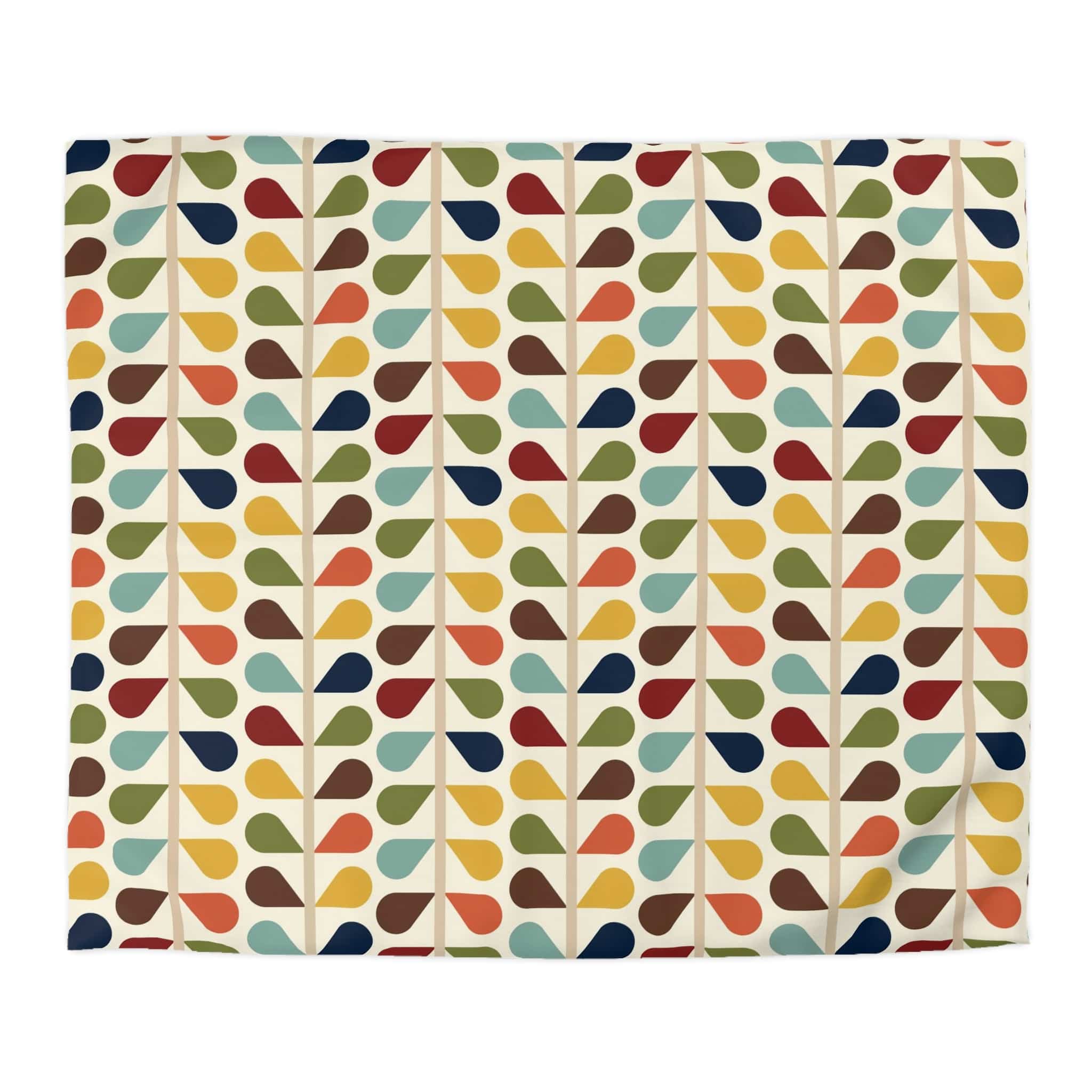 Modern Danish, Scandinavian Flower Design, Minimalist, Mid Century Modern Custom, Green, Yellow, Orange, Aqua Blue, Retro Mod Duvet Cover Home Decor