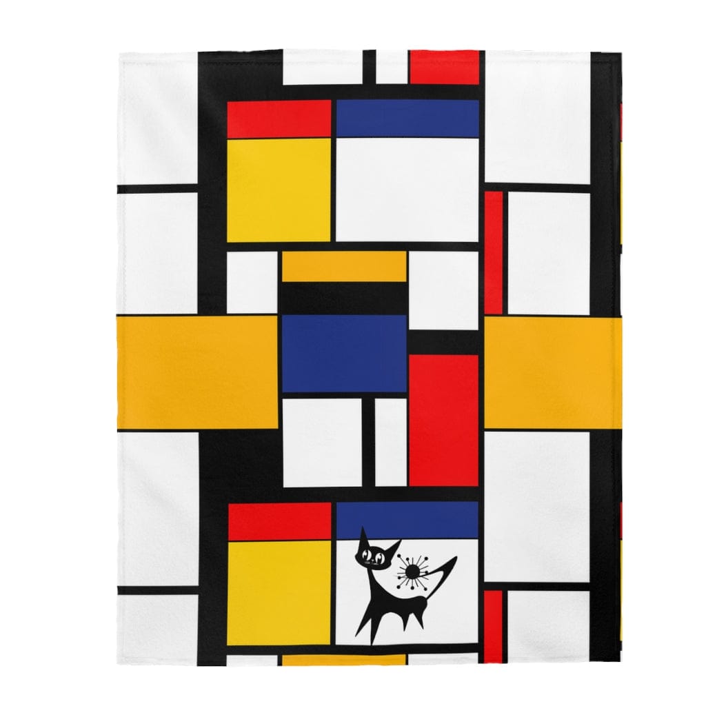 Mondrian Home Décor, Retro, Atomic Cat, Mod, THIN Velveteen Plush Blanket