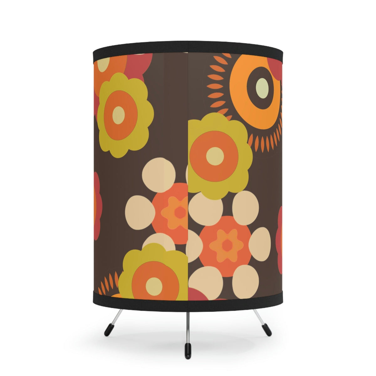 70's Groovy, Retro Table Lamp, Brown, Orange, Green, Beige, Mod Daisy Hippie Chick, Bedroom, Livingroom, Apartment Tripod Lamp Home Decor One size / Black