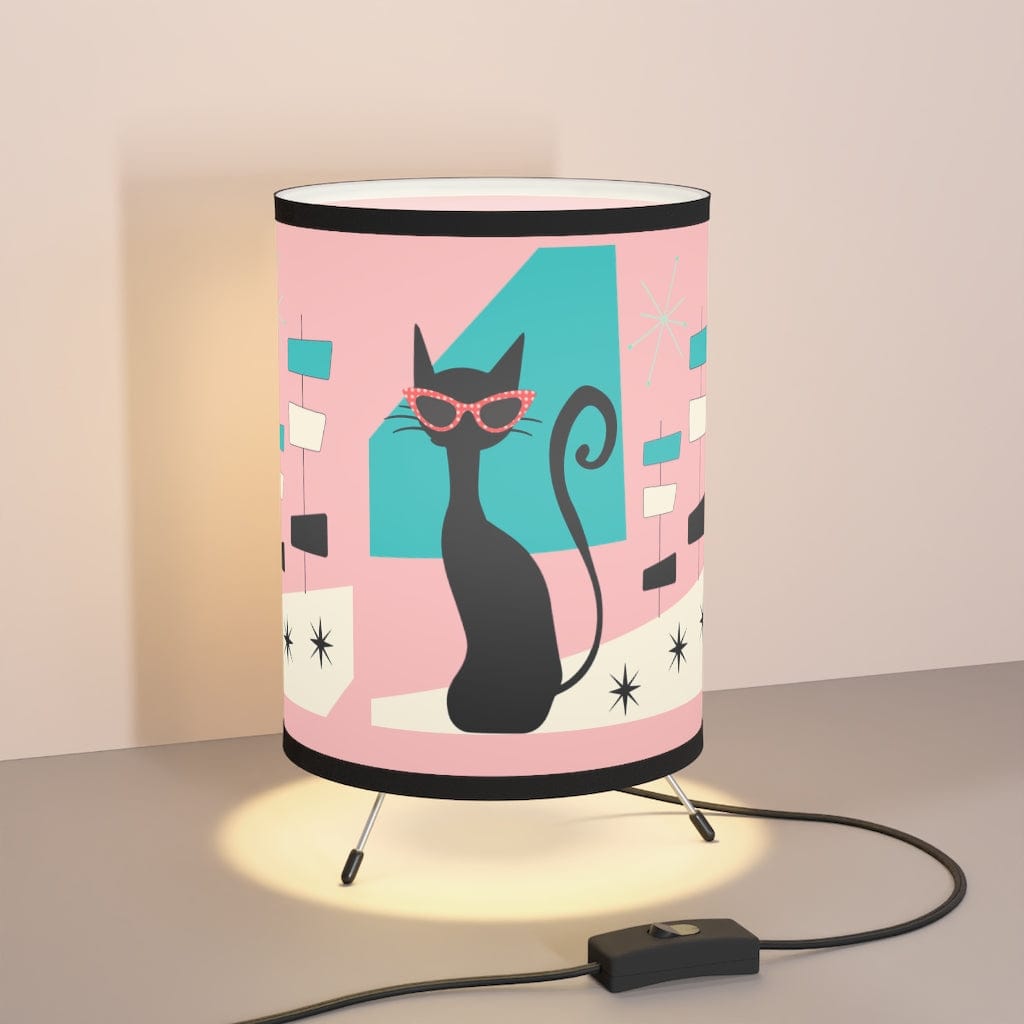 Atomic 50's Mod Cat, Retro Office, Desk Cubicle, Mid Mod, Pink, Aqua Blue, MCM Tripod Lamp Home Decor One size / Black