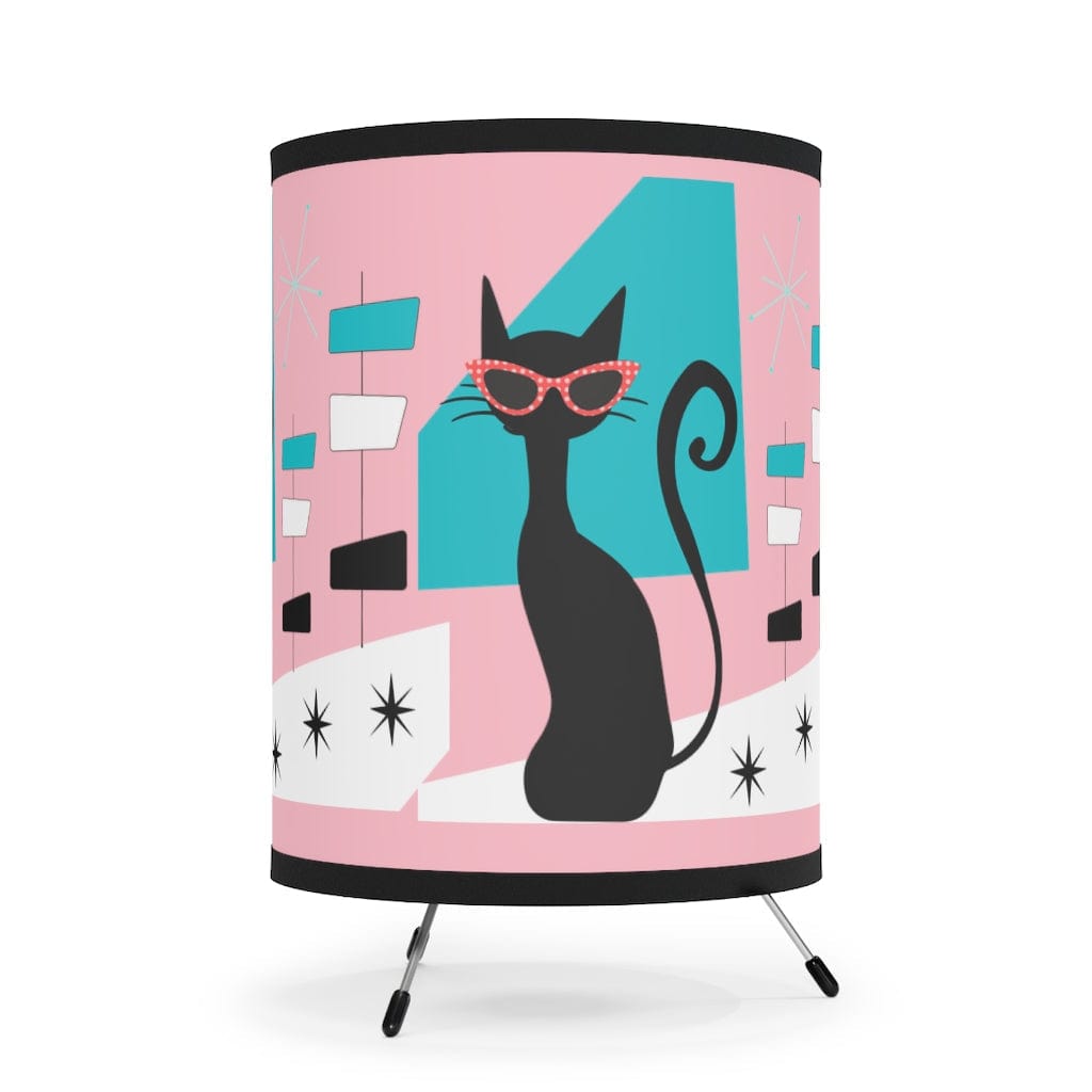 Atomic 50's Mod Cat, Retro Office, Desk Cubicle, Mid Mod, Pink, Aqua Blue, MCM Tripod Lamp Home Decor One size / Black
