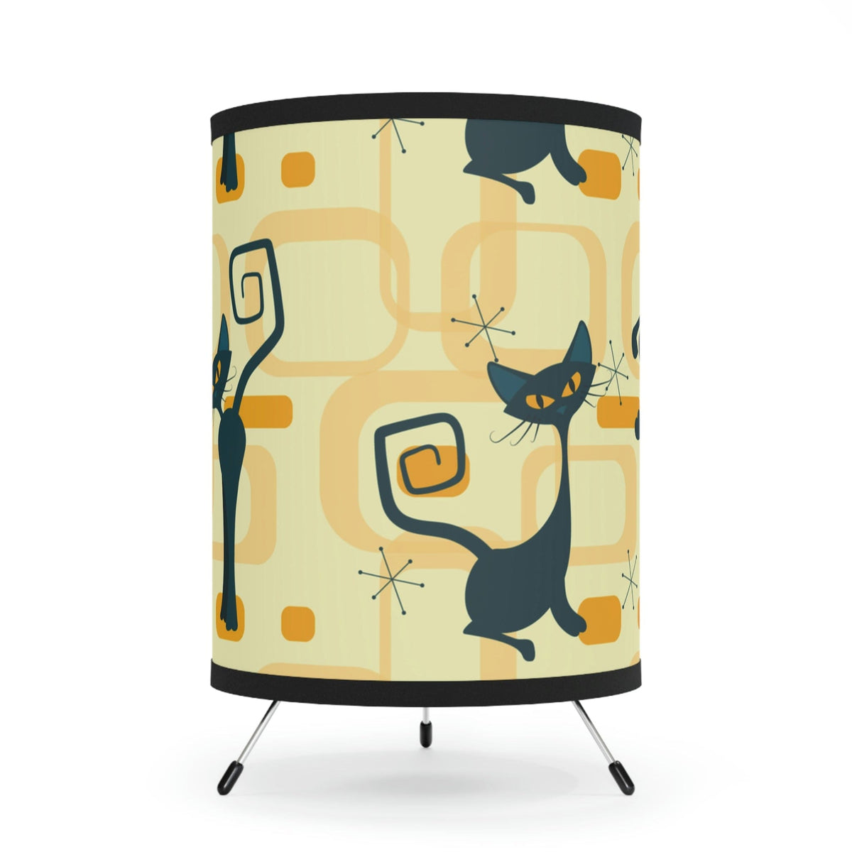 Atomic Cat 50's Geometric Boomerang, Retro, Mustard Yellow, Mid Century Modern Tripod Lamp Home Decor One size / Black