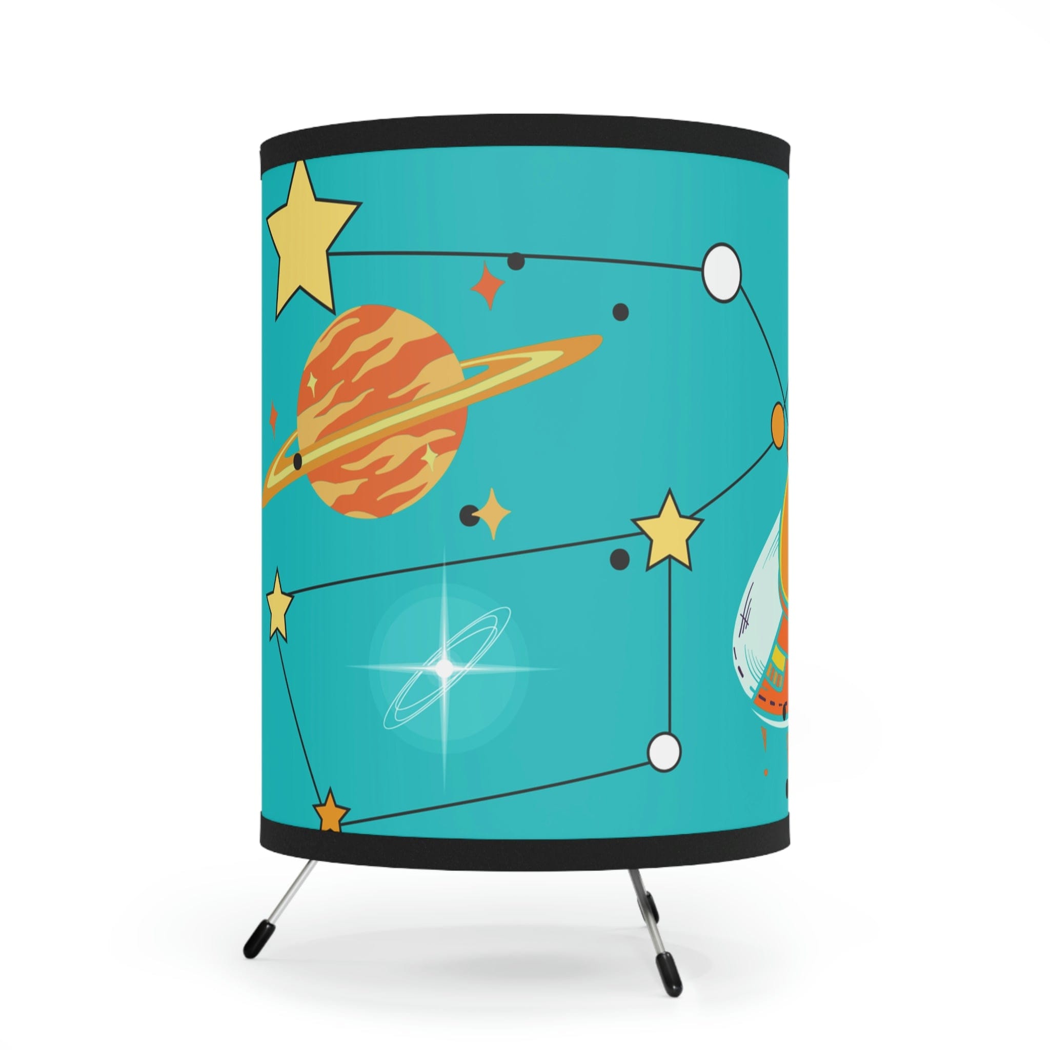 Atomic Space Cat Mod, Mid Mod, Teal Blue, Orange, Retro Tripod Lamp Home Decor One size / Black