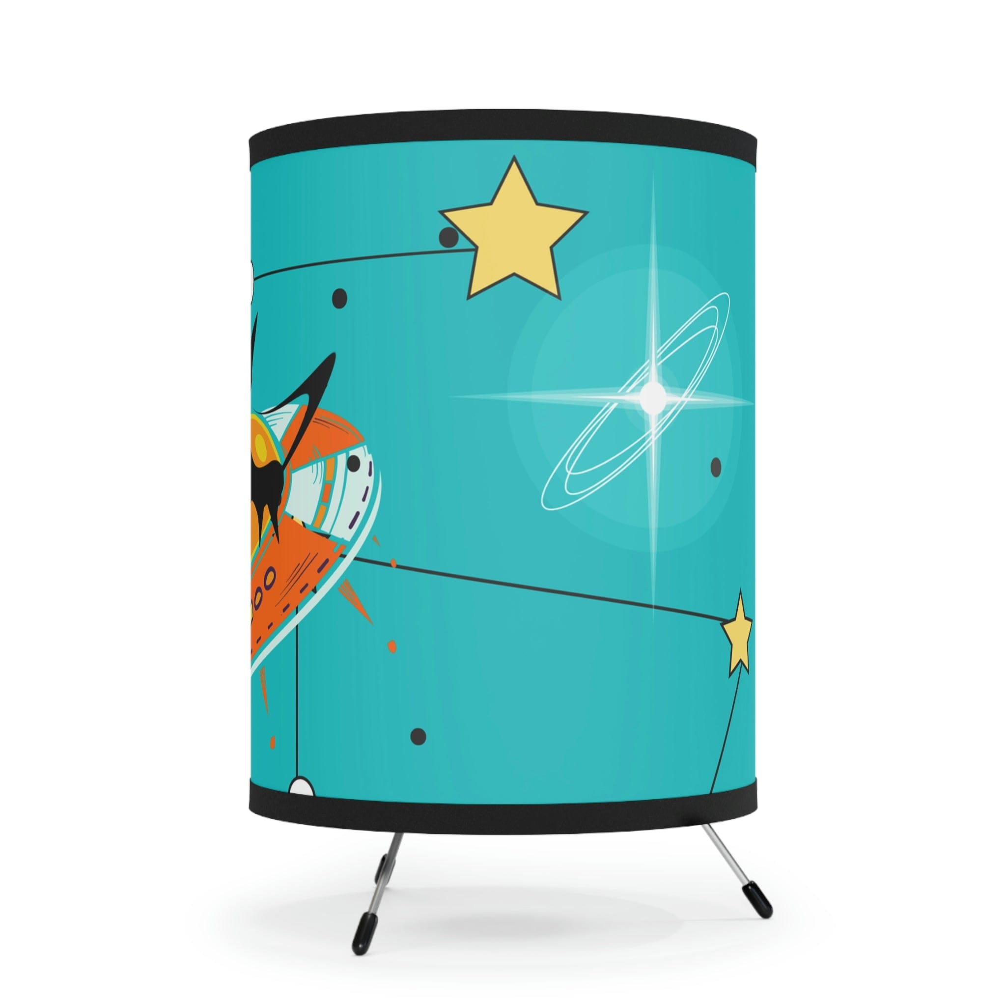 Atomic Space Cat Mod, Mid Mod, Teal Blue, Orange, Retro Tripod Lamp Home Decor One size / Black