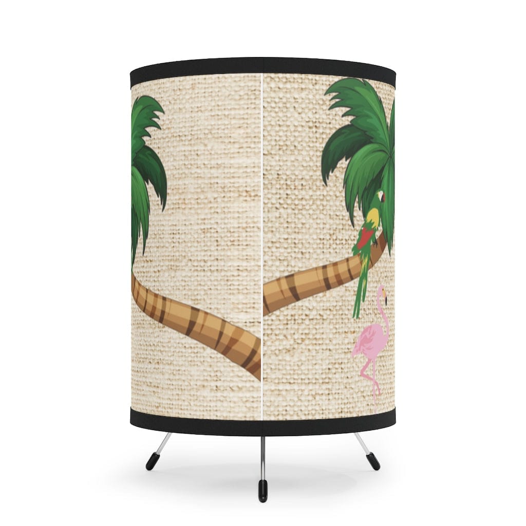 Retro Hawaiian, Tiki Bar, Tiki Décor Lamp, Atomic Cat, Palm Trees, Parrots, Tropical Mid Mod, MCM Tripod Lamp Home Decor One size / Black