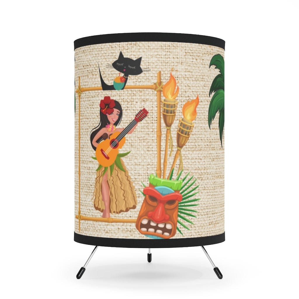 Retro Hawaiian, Tiki Bar, Tiki Décor Lamp, Atomic Cat, Palm Trees, Parrots, Tropical Mid Mod, MCM Tripod Lamp Home Decor One size / Black