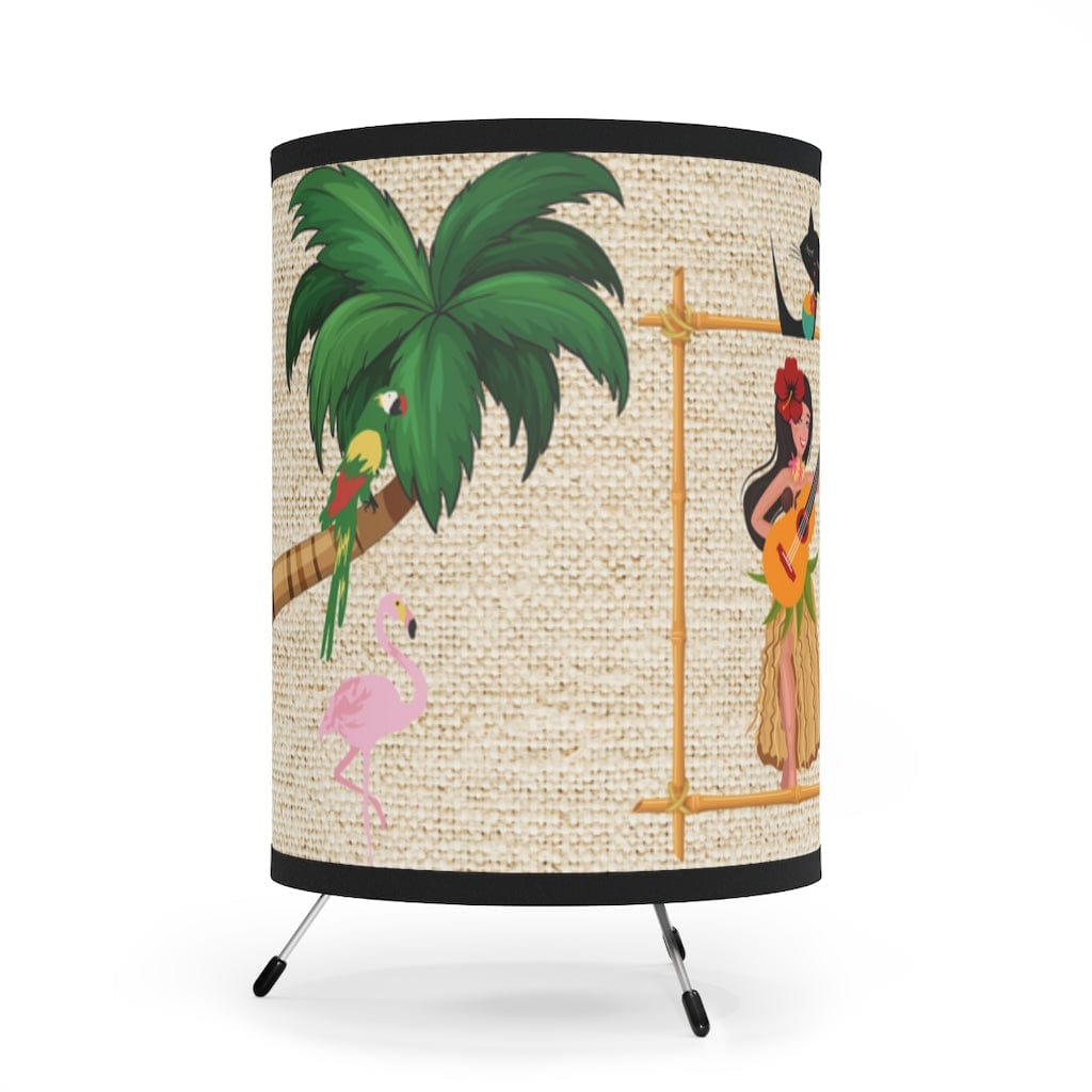 Retro Hawaiian, Tiki Bar, Tiki Décor Lamp, Atomic Cat, Palm Trees, Parrots, Tropical Mid Mod, MCM Tripod Lamp Home Decor One size / Black
