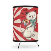 Vintage Valentine Kitschy Cat All My Love, Valentine, Red, Groovy, LOVE, Mid Mod Retro Tripod Lamp Home Decor One size / Black