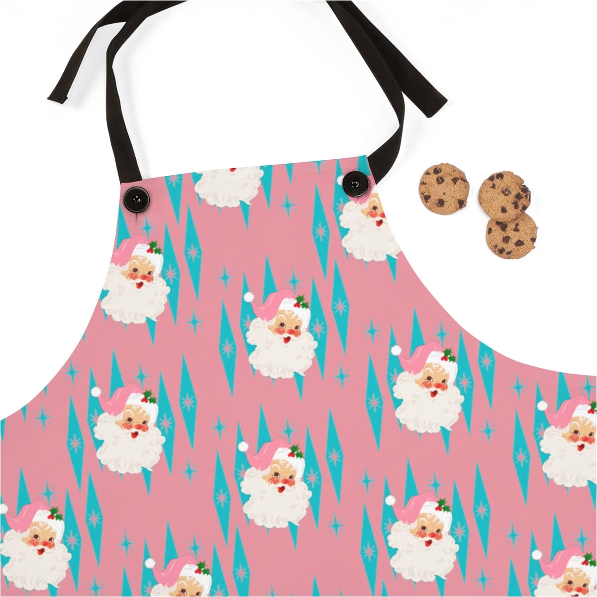 Christmas Baking, Cooking, Mid Century Modern Vintage Santa Pink, Aqua Blue Atomic Diamonds, Christmas Apron Gifts Accessories One Size