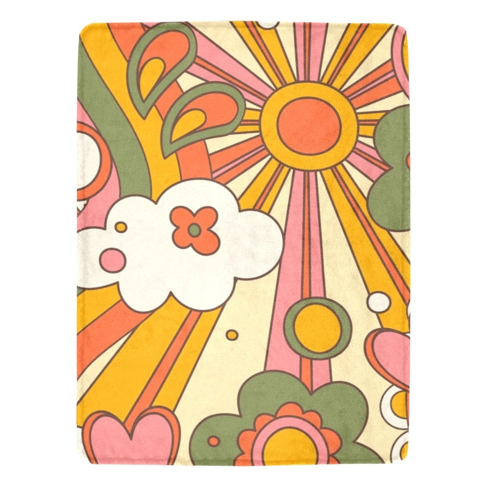 Groovy Sunburst, Orange, Yellow, Green Flower Power 70's Vibes Blanket Blanket One Size