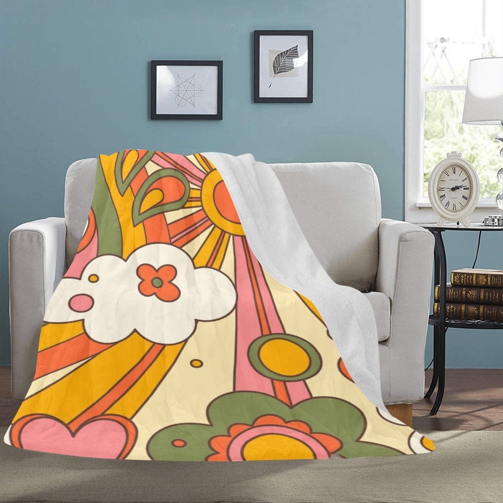 Groovy Sunburst, Orange, Yellow, Green Flower Power 70's Vibes Blanket Blanket One Size