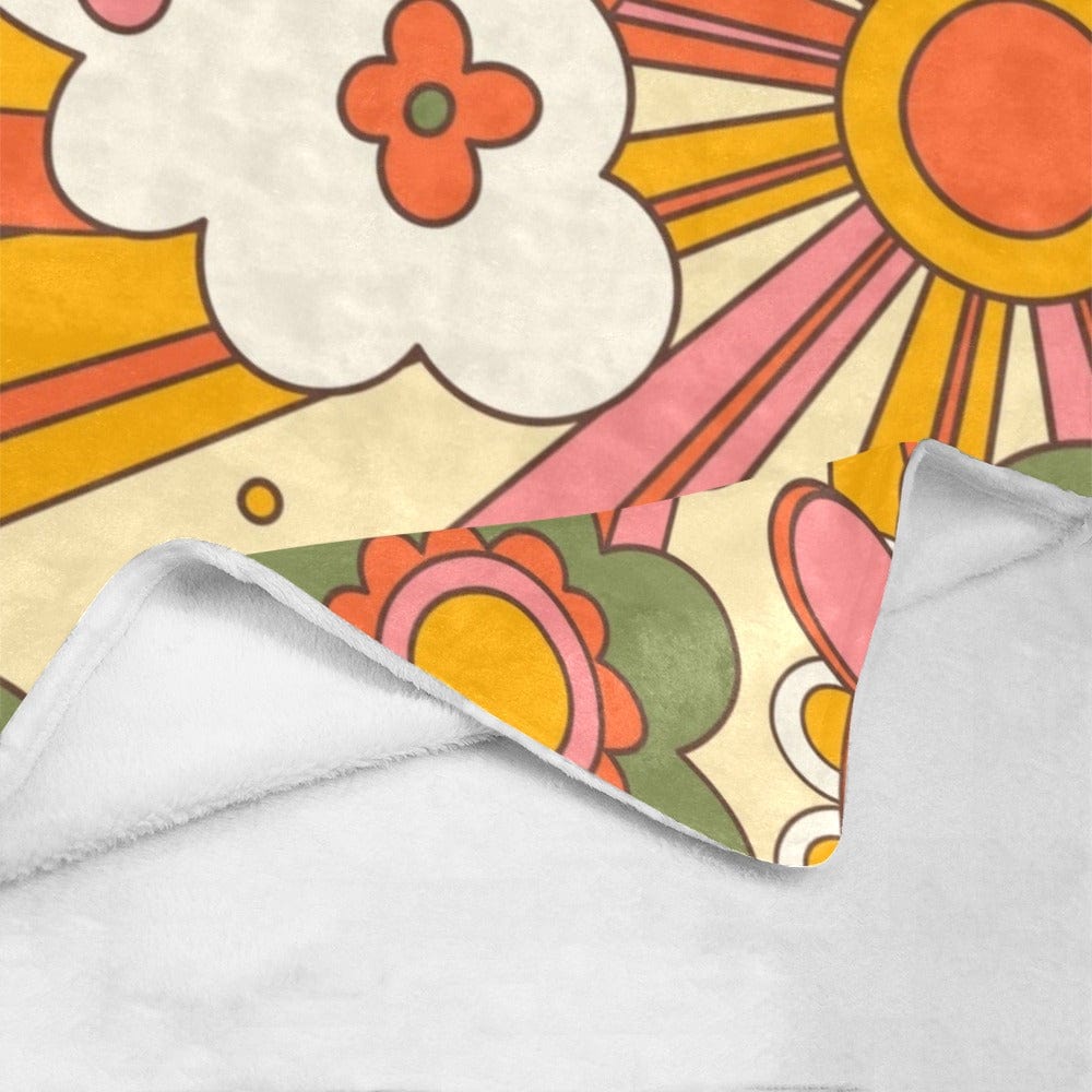 Groovy Sunburst, Orange, Yellow, Green Flower Power 70's Vibes Blanket Blanket One Size