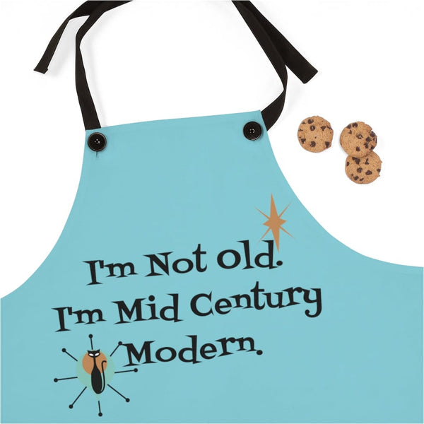 I'm Not Old, I'm Mid Century Modern(™) Atomic Cat Retro Turquoise Blue Apron