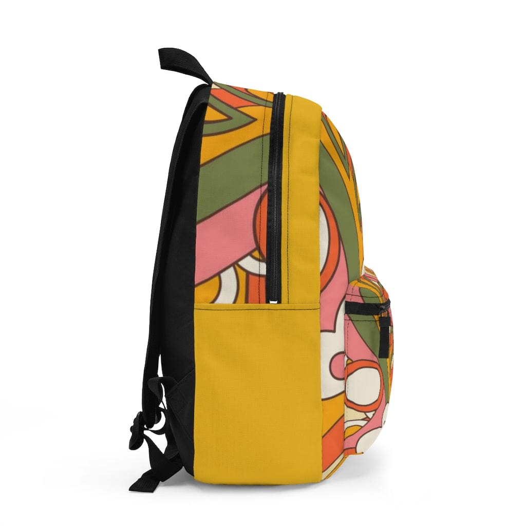 Retro 70's Groovy Back To School Backpack, Hippie, Sunburst, Yellow, Orange, Green, Stay Groovy Hipster Van School Essentials Bags One size