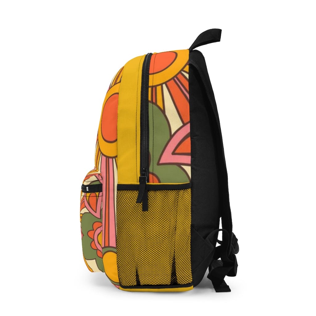 Retro 70's Groovy Back To School Backpack, Hippie, Sunburst, Yellow, Orange, Green, Stay Groovy Hipster Van School Essentials Bags One size