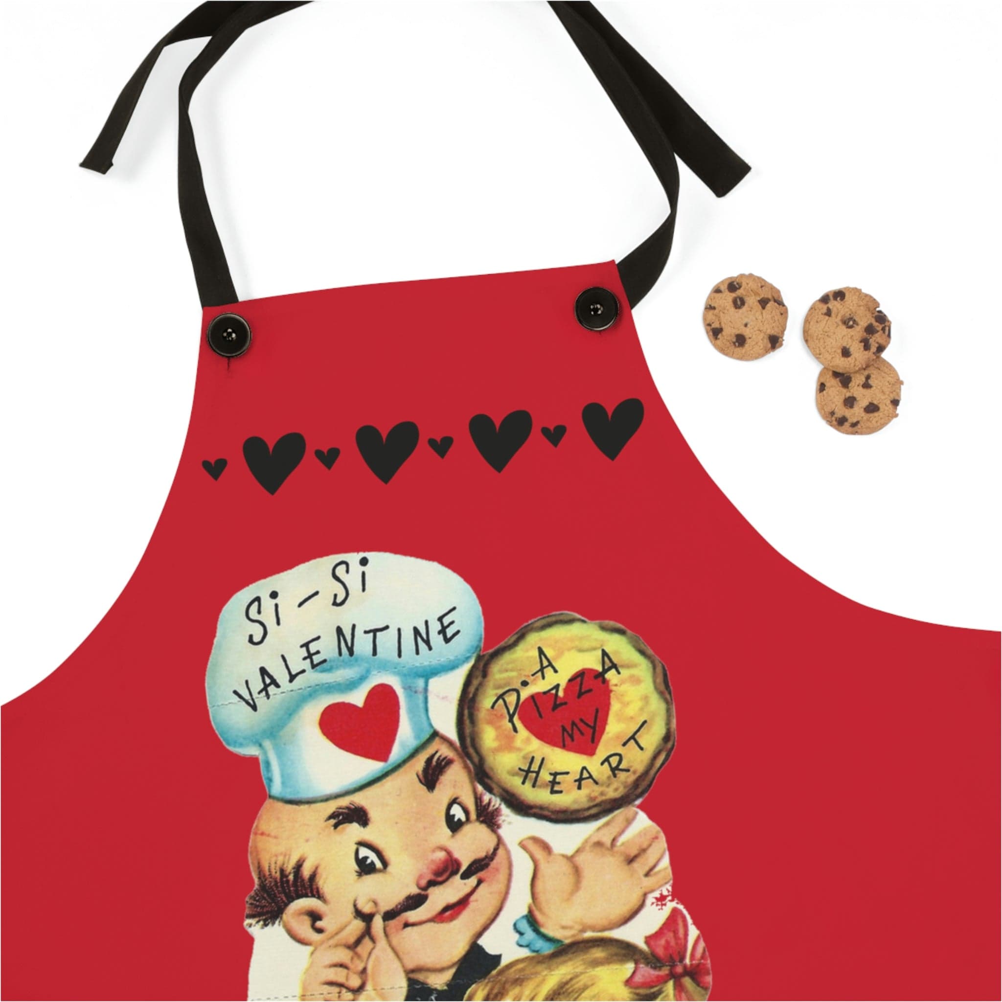 Vintage Valentine Card, Chef, Love, Retro Red, Valentine Gifts For Mom, Sister, Aunt, Modern Kitsch Kitchen Apron Accessories One Size
