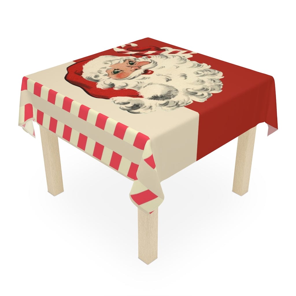 Vintage Santa Claus, Retro Christmas, Mid Century Modern Holiday, Cranberry Red, Beige, Candy Cane Stripe, Tablecloth Home Decor One size / White