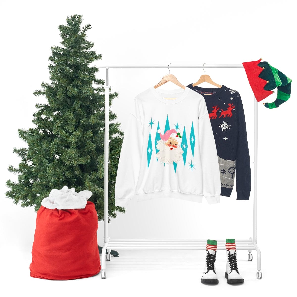 Pink Vintage Santa, Atomic Diamonds, Mid Century Modern Christmas, Sweatshirt Sweatshirt