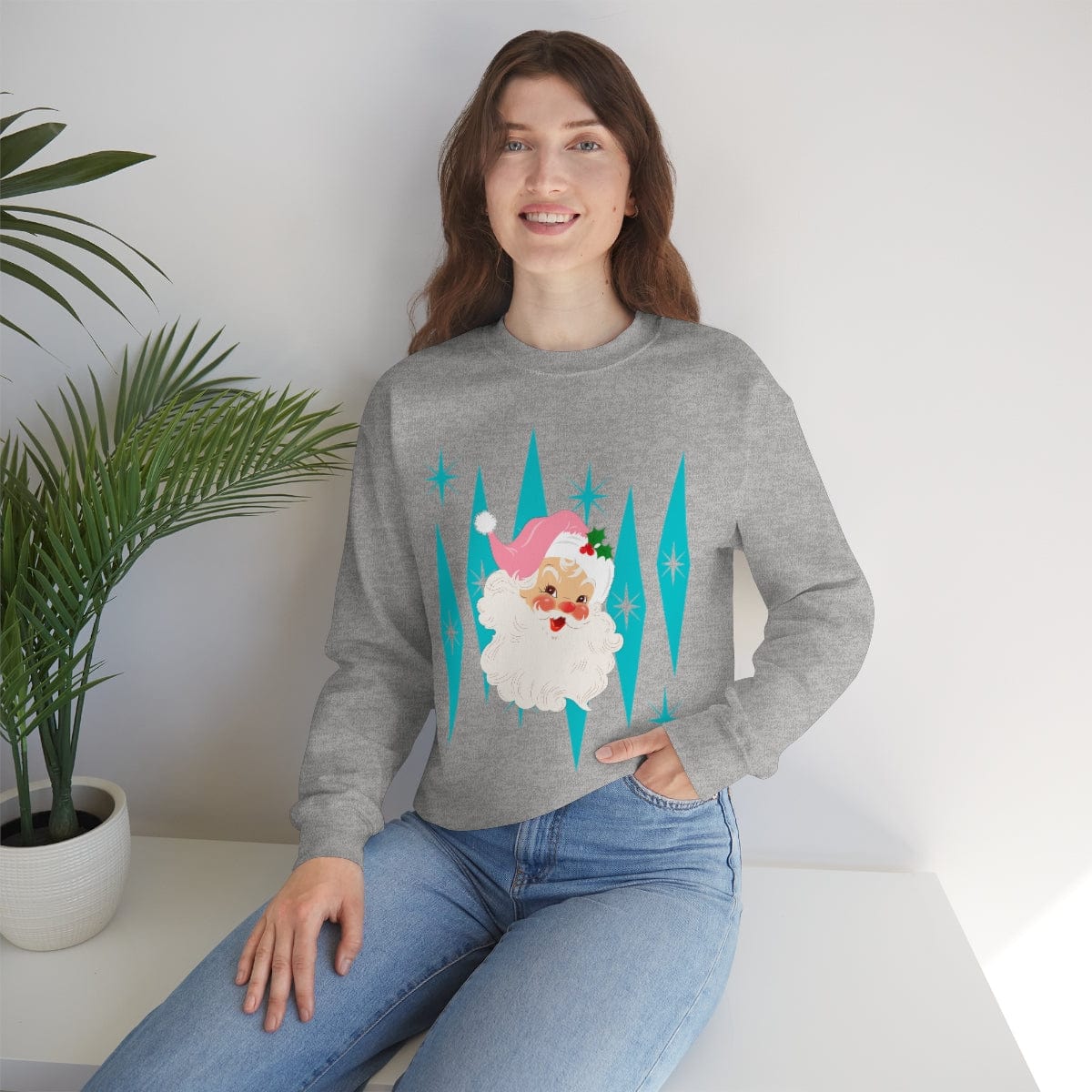 Pink Vintage Santa, Atomic Diamonds, Mid Century Modern Christmas, Sweatshirt Sweatshirt