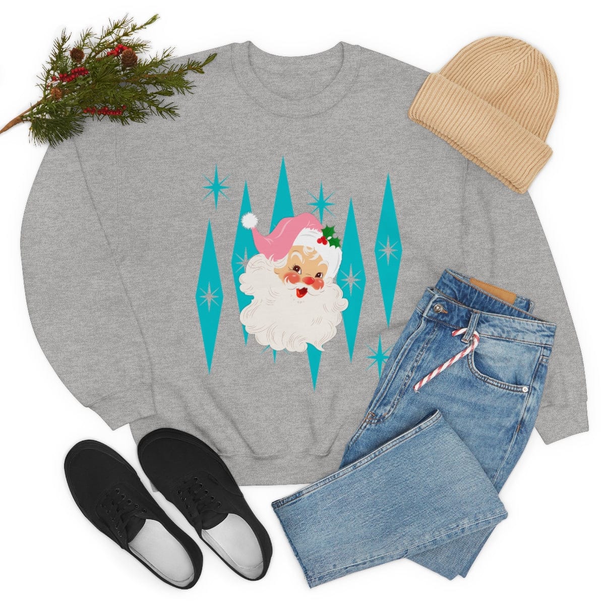 Pink Vintage Santa, Atomic Diamonds, Mid Century Modern Christmas, Sweatshirt Sweatshirt