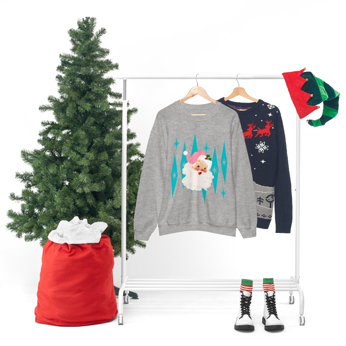 Pink Vintage Santa, Atomic Diamonds, Mid Century Modern Christmas, Sweatshirt Sweatshirt