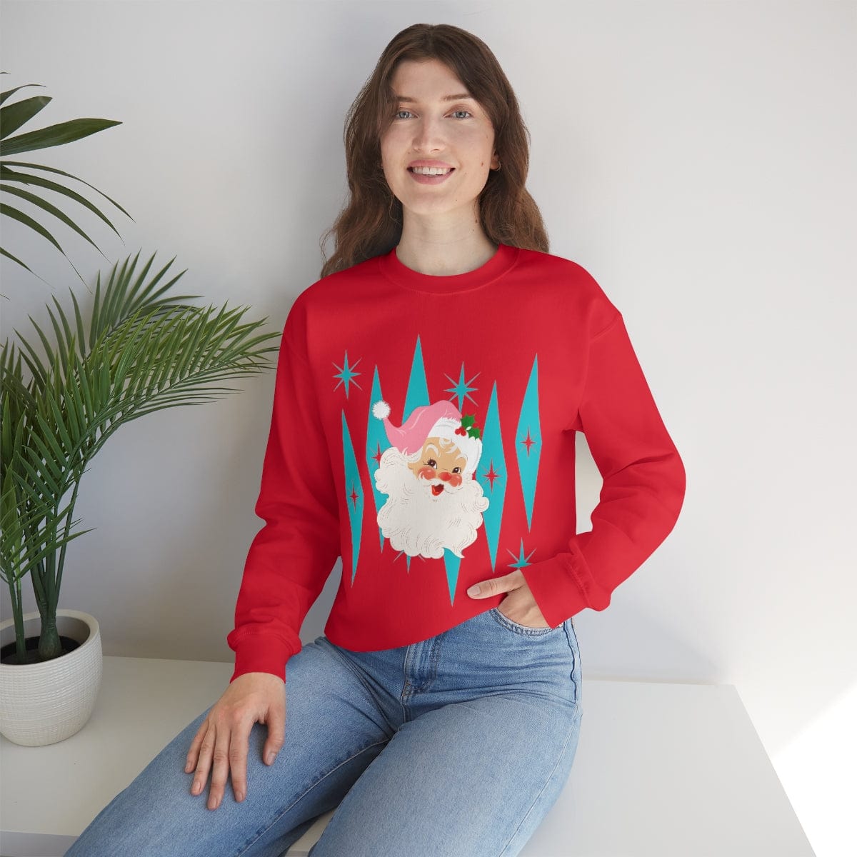 Pink Vintage Santa, Atomic Diamonds, Mid Century Modern Christmas, Sweatshirt Sweatshirt