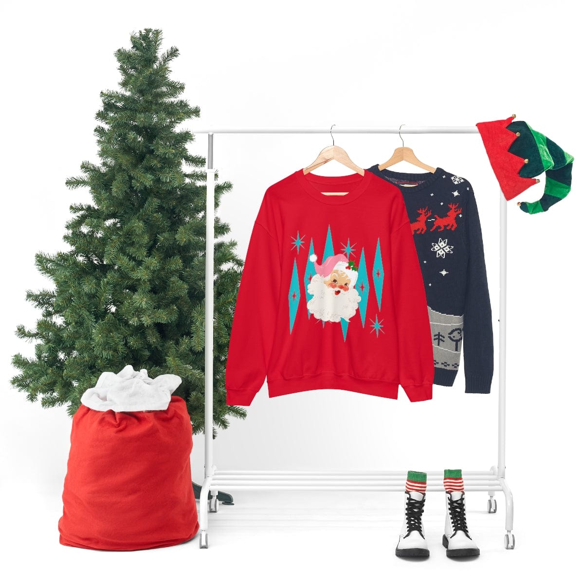 Pink Vintage Santa, Atomic Diamonds, Mid Century Modern Christmas, Sweatshirt Sweatshirt