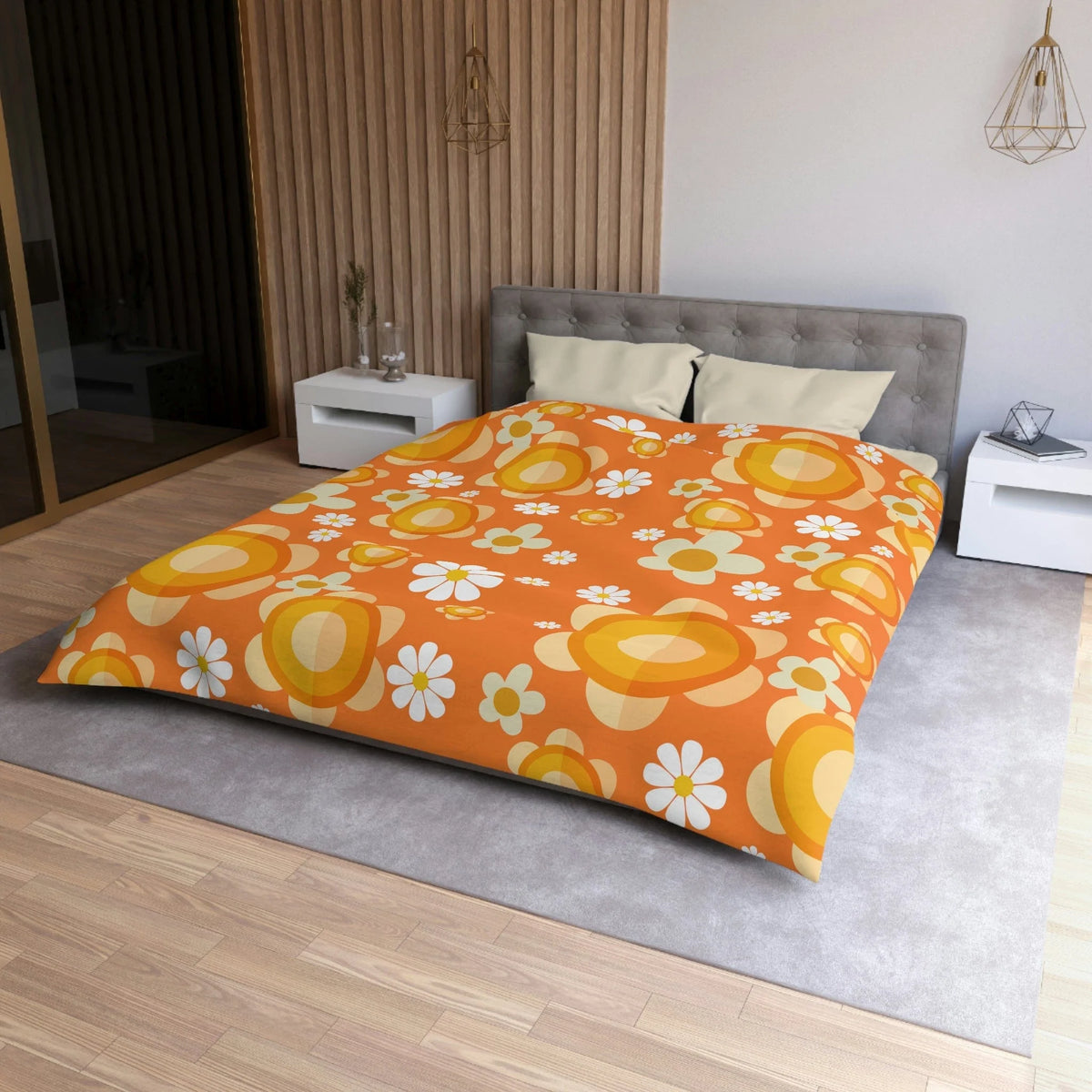 Flower Power 70's Groovy King Or Queen Retro Duvet Cover Home Decor Queen / Cream