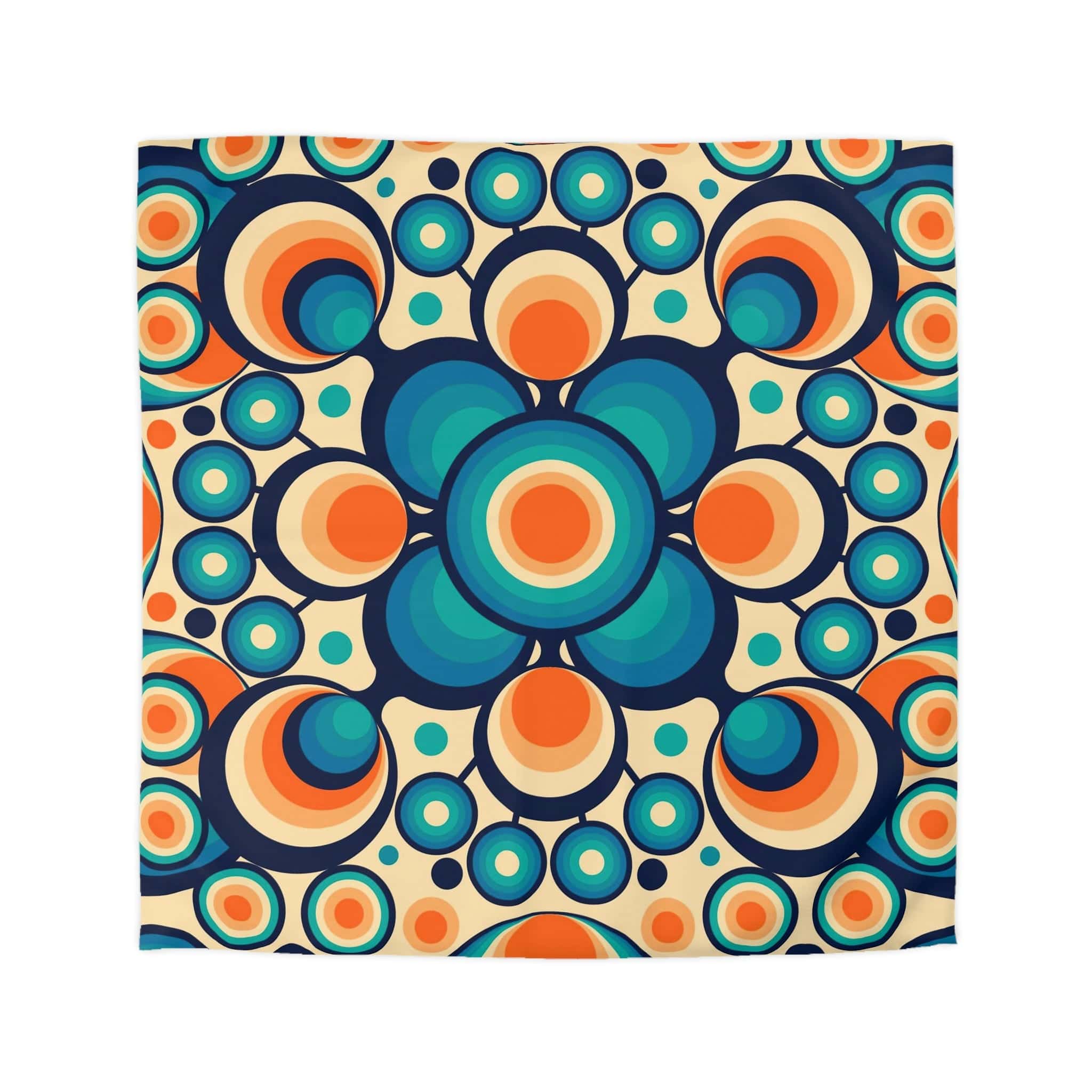 Mid Mod, Retro 60s 70s Bedding, Blue, Orange Orbs King Or Queen Duvet Home Decor Queen / Cream