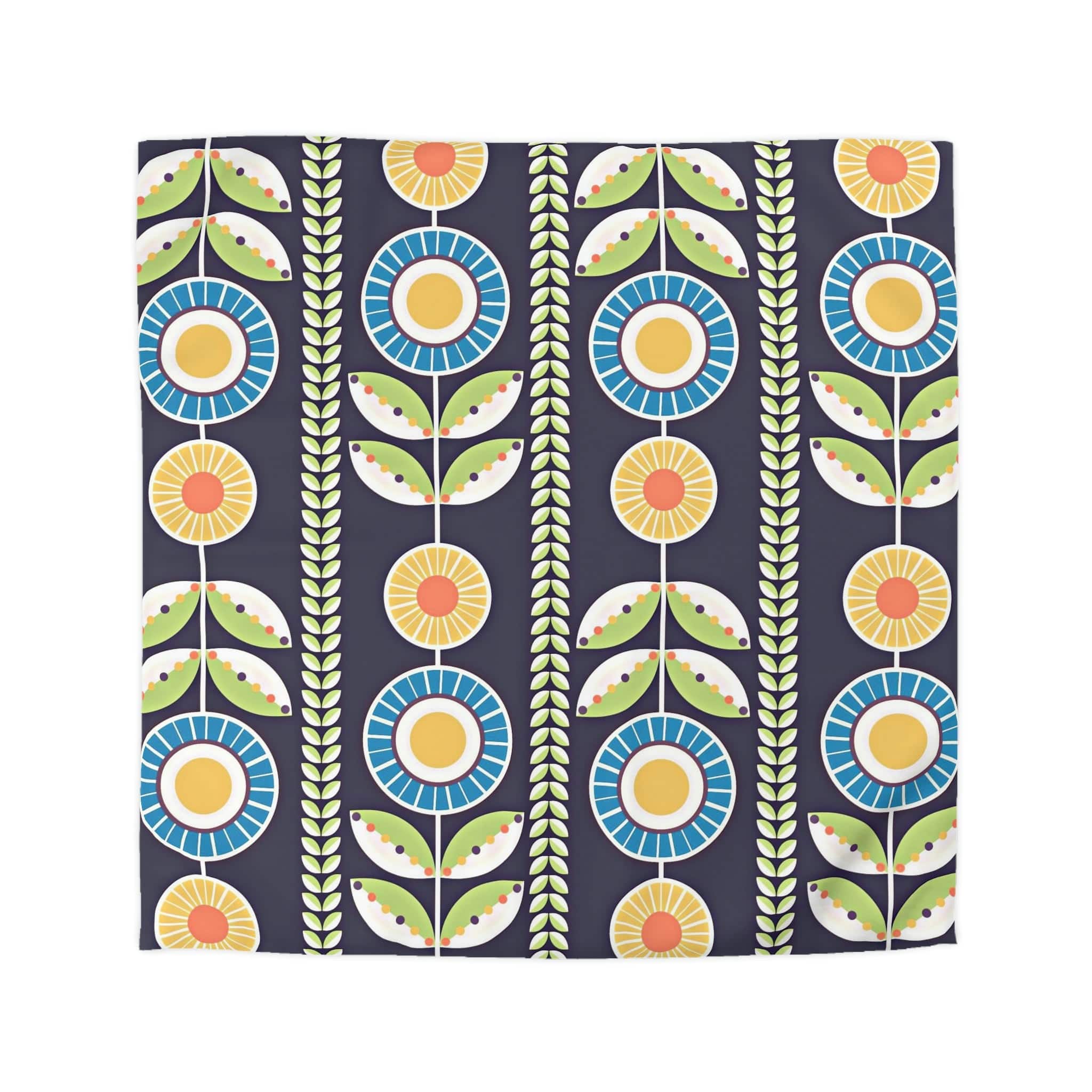 Scandinavian Folk Art Flower Bedding, Norwegian Folk Art Home Decor Swedish Hygge Nordic Blue, Green, Yellow Duvet Covers Home Decor Queen / Cream