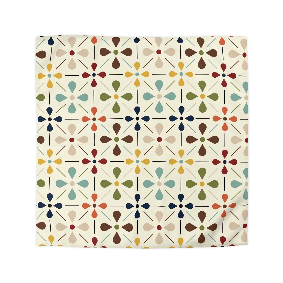 Scandinavian, Modern Danish Flower, Beige, Blue, Green, Yellow, Teal, Queen Microfiber Duvet Cover Home Decor Queen / Cream