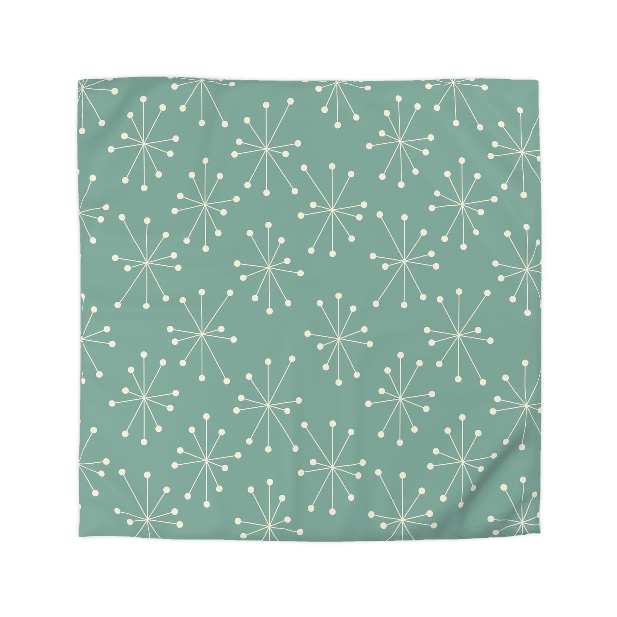 Mid Century Modern, Atomic Starburst, Cream Stars, Aqua Blue Green Microfiber Duvet Cover Home Decor Queen / White