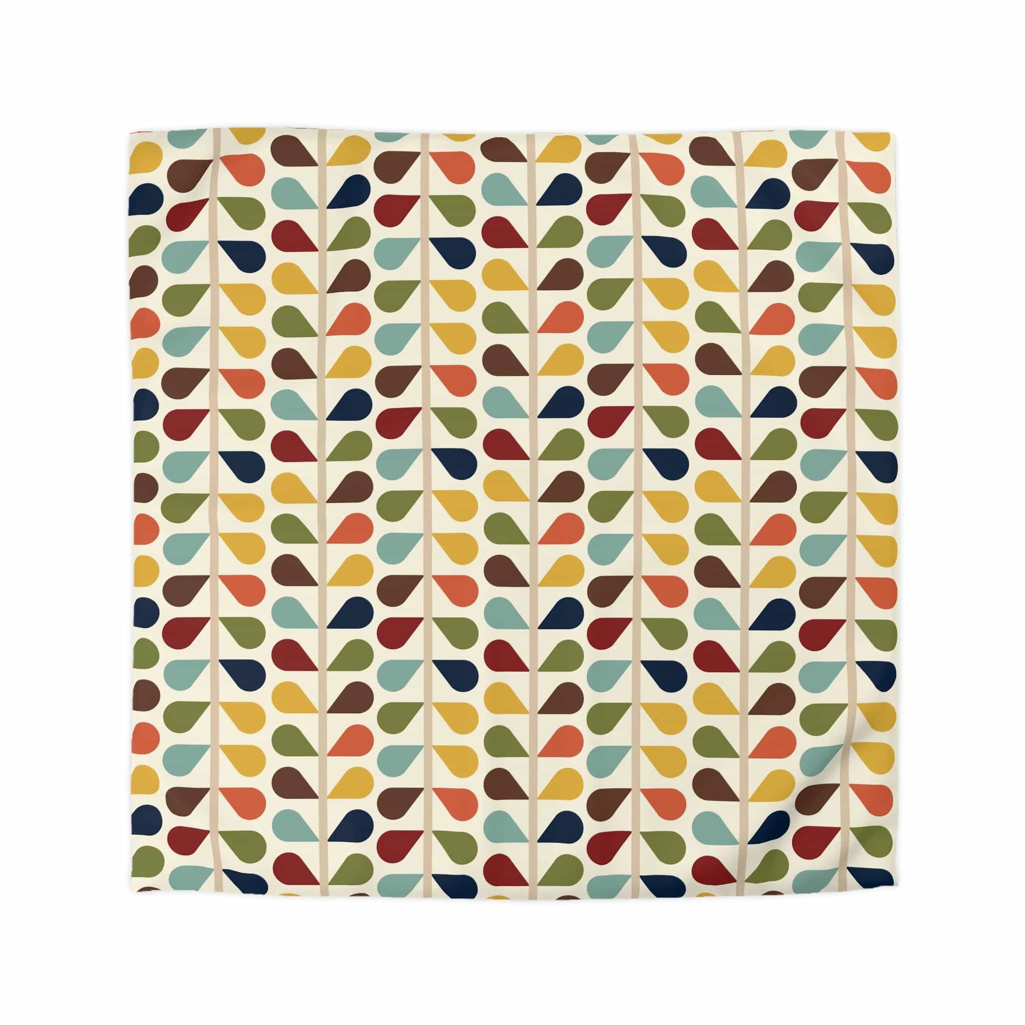 Modern Danish, Scandinavian Flower Design, Minimalist, Mid Century Modern Custom, Green, Yellow, Orange, Aqua Blue, Retro Mod Duvet Cover Home Decor Queen / White