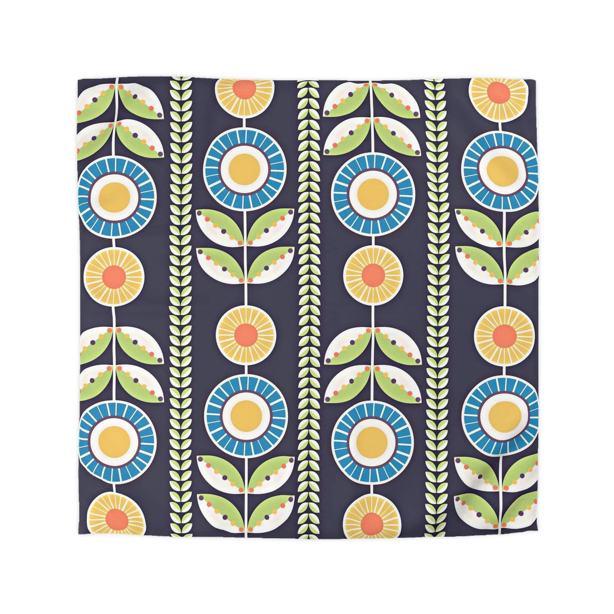 Scandinavian Folk Art Flower Bedding, Norwegian Folk Art Home Decor Swedish Hygge Nordic Blue, Green, Yellow Duvet Covers Home Decor Queen / White