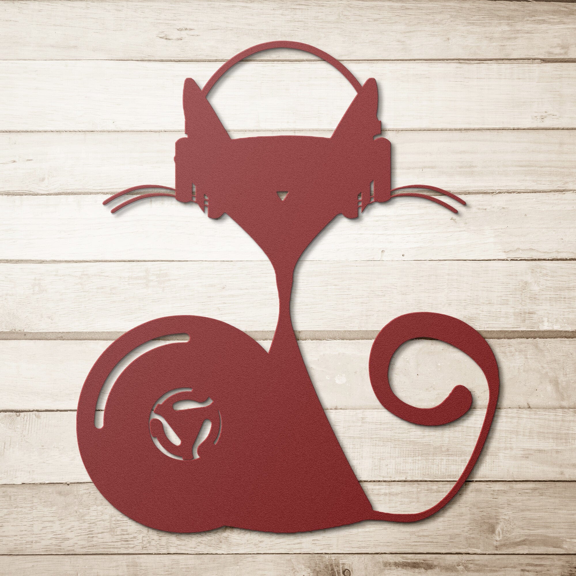 Atomic Cat, Record, 45 Record Adapter, Groovy Music Cat Metal Wall Art Wall Art Red / 12 Inch