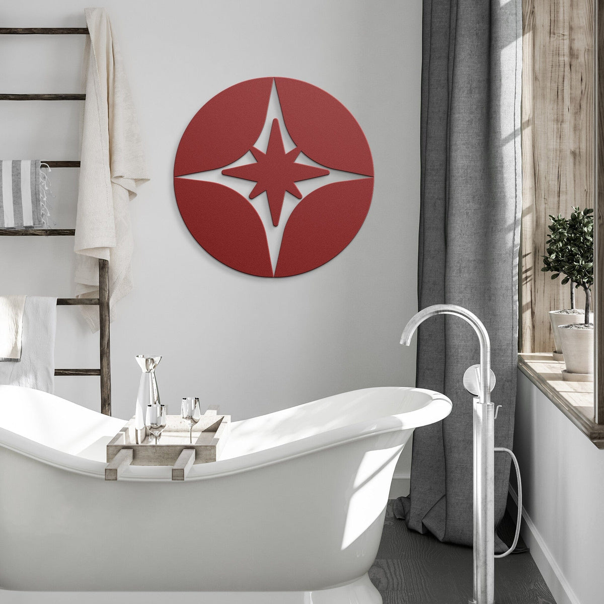 Geometric Starburst, Retro Metal Wall Art Wall Art Red / 12 Inch
