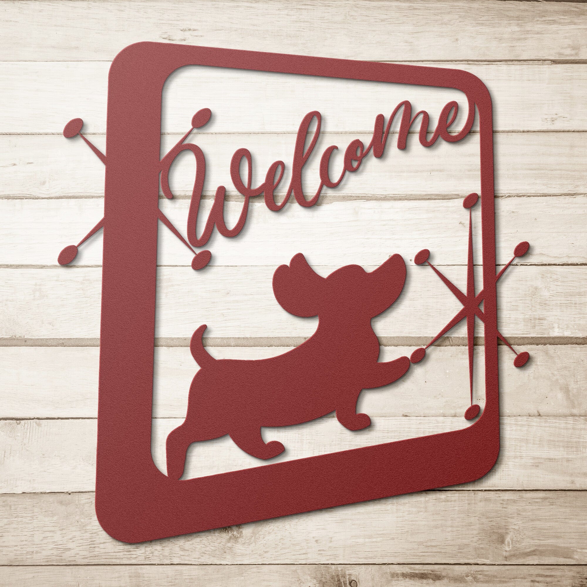 Retro Metal Wall, Art Funny Dachshund Welcome Dachshund Lover, Owner Housewarming Gift, Dachshund Decor Mid Century Modern Geometric Art Wall Art Red / 12 Inch