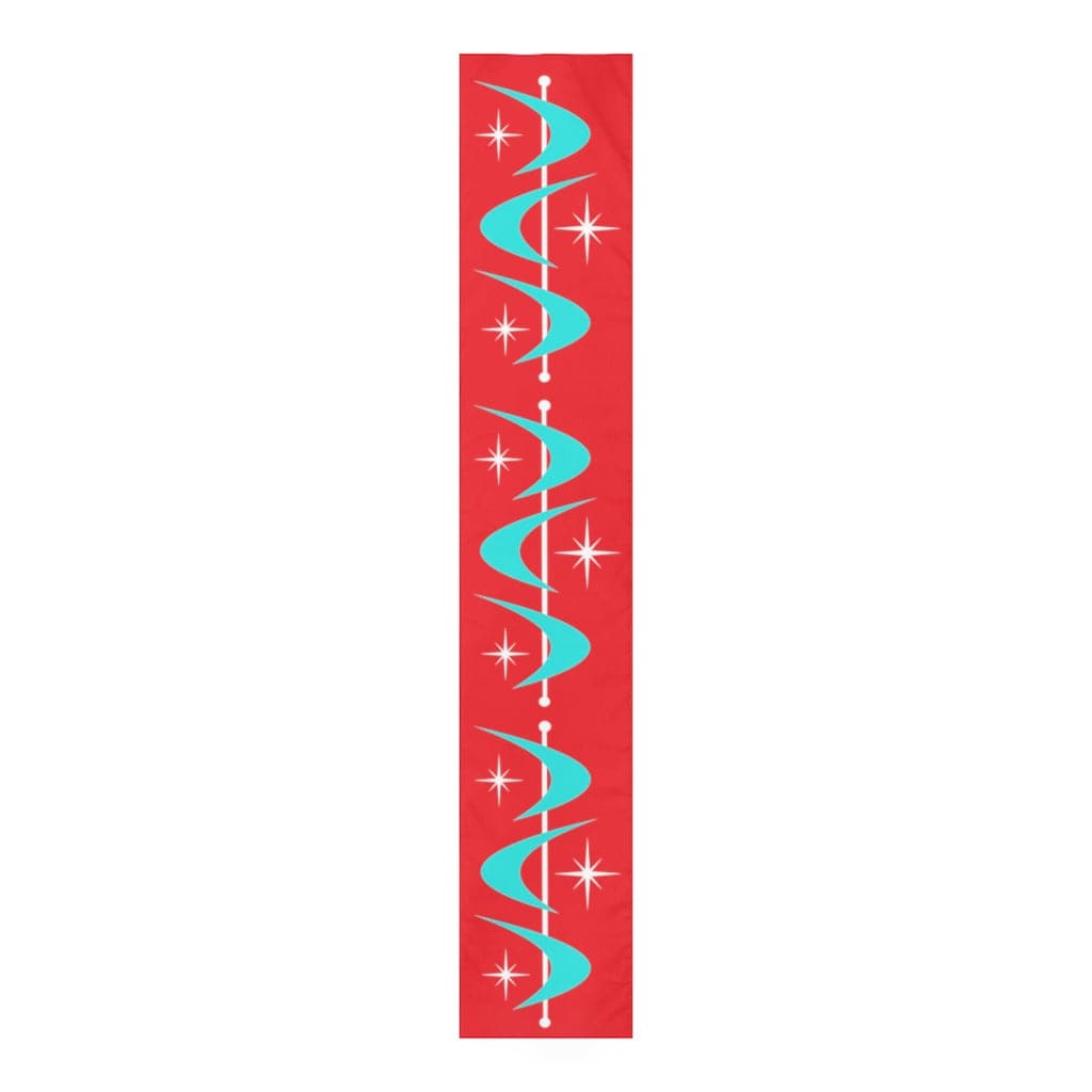 Mid Century Modern, Retro Red, Atomic Boomerang MCM. Aqua Blue Starburst Table Runner Home Decor Red-Aqua / 90&